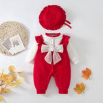 2-Piece Bow Detailed Cotton Romper Set With Hat