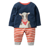 2-Piece Cow Sweatshirt and Striped Pants Set