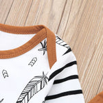 3-Piece Outfit Set – Feather Print Top, Striped Pants & Hat - Aristo Baby