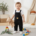 Black Corduroy Bear Baby Dungarees