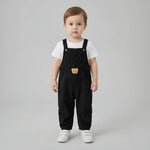 Black Corduroy Black Baby Overalls with Bear Patch