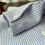 Blue Striped Boys Button-Down Shirt with Dog Patch