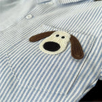 Blue Striped Boys Button-Down Shirt with Dog Patch