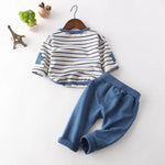 2-Piece Boys Set - Striped Long Sleeve Shirt & Pants with Star Patch-Aristo Baby