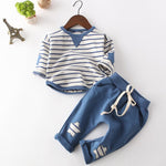 2-Piece Boys Set - Striped Long Sleeve Shirt & Pants with Star Patch-Aristo Baby