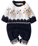 Christmas Baby Romper Navy | Warm Winter Reindeer Jumpsuit-Aristo Baby