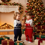 Christmas baby romper with reindeer red and navy