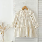 Vintage Cream Lace Collar Girls Dress