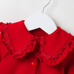 baby girl 2-Piece Set burgundy Romper with Floral Collar