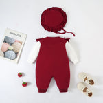 2-Piece Bow Detailed Cotton Romper Set With Hat burgundy