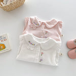 Girls Floral embroidered shirt pink and white