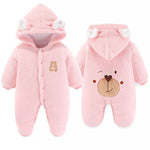 Bear Detailed Hooded Fleece Onesie | Warm Winter Jumpsuit - Aristo Baby