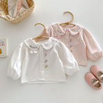 Girls Floral embroidered shirt pink and white