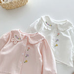 Girls Floral embroidered shirt pink and white