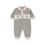 Korean Style Striped Cotton Romper with Bear Print - Aristo Baby