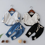 2-Piece Boys Set - Striped Long Sleeve Shirt & Pants with Star Patch-Aristo Baby