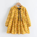 yellow girls vintage floral dress with bow detail