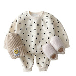 2-Piece Heart Printed Cotton Sweater and Pants Set - Aristo Baby