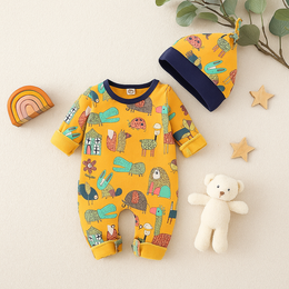 Cartoon Print Romper Set