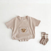 Bear Detailed Cotton Waffle Romper