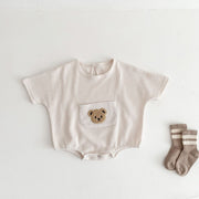 Bear Detailed Cotton Waffle Romper