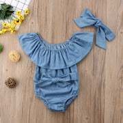 Front Bowknot Newborn Denim Jumpsuit