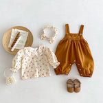 Baby Girl Brown Embrodiered Overall and Peter Pan Collar Top | Mix & Match-Aristo Baby