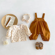 Baby Girl Brown Embrodiered Overall and Peter Pan Collar Top | Mix & Match-Aristo Baby