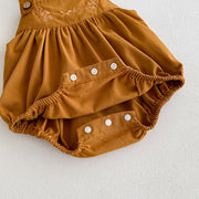 Baby Girl Brown Embrodiered Romper | Mix & Match-Aristo Baby
