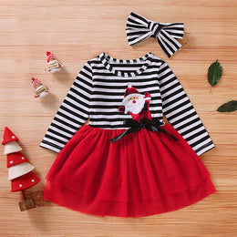  Girls Christmas Dress with Santa Print | Holiday Outfit Set-Aristo Baby
