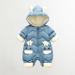 Deer Detailed Hooded Thickened Romper | Winter Snowsuit - Aristo Baby