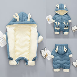 Deer Detailed Hooded Thickened Romper | Winter Snowsuit-Aristo Baby