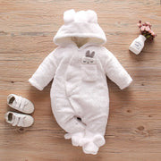 Baby White Winter Bunny Snowsuit | Hooded Warm Fleece Romper-Aristo Baby