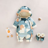 Newborn Baby Winter Plush Snowsuit | Thickened Fleece Hooded One-Piece Romper