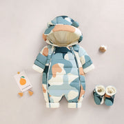 Newborn Baby Winter Plush Snowsuit | Thickened Fleece Hooded One-Piece Romper
