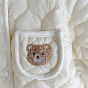 Baby Warm Thick Long Sleeve Bear Detailed White Romper - Aristo Baby 