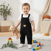 Black Corduroy Bear Baby Dungarees