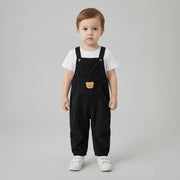 Black Corduroy Black Baby Overalls with Bear Patch