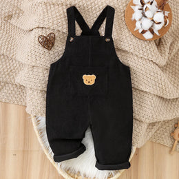 Baby Black Overalls with Bear Detail