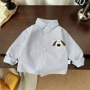 Blue Striped Boys Button-Down Shirt with Dog Patch