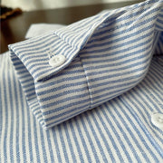 Blue Striped Boys Button-Down Shirt with Dog Patch