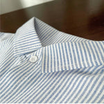 Blue Striped Boys Button-Down Shirt with Dog Patch