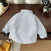 Blue Striped Boys Button-Down Shirt with Dog Patch
