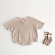 Bear Detailed Cotton Waffle Romper