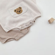 Bear Detailed Cotton Waffle Romper