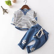  2-Piece Boys Set - Striped Long Sleeve Shirt & Pants with Star Patch-Aristo Baby