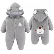 Bear Detailed Hooded Fleece Onesie | Warm Winter Jumpsuit - Aristo Baby