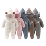 Bear Detailed Hooded Fleece Onesie | Warm Winter Jumpsuit - Aristo Baby