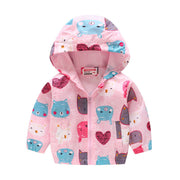 Hooded and Cat Printed Windbreaker – Waterproof Coat - Aristo Baby