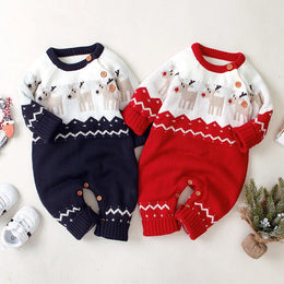 Christmas Baby Romper | Warm Winter Reindeer Jumpsuit-Aristo Baby
